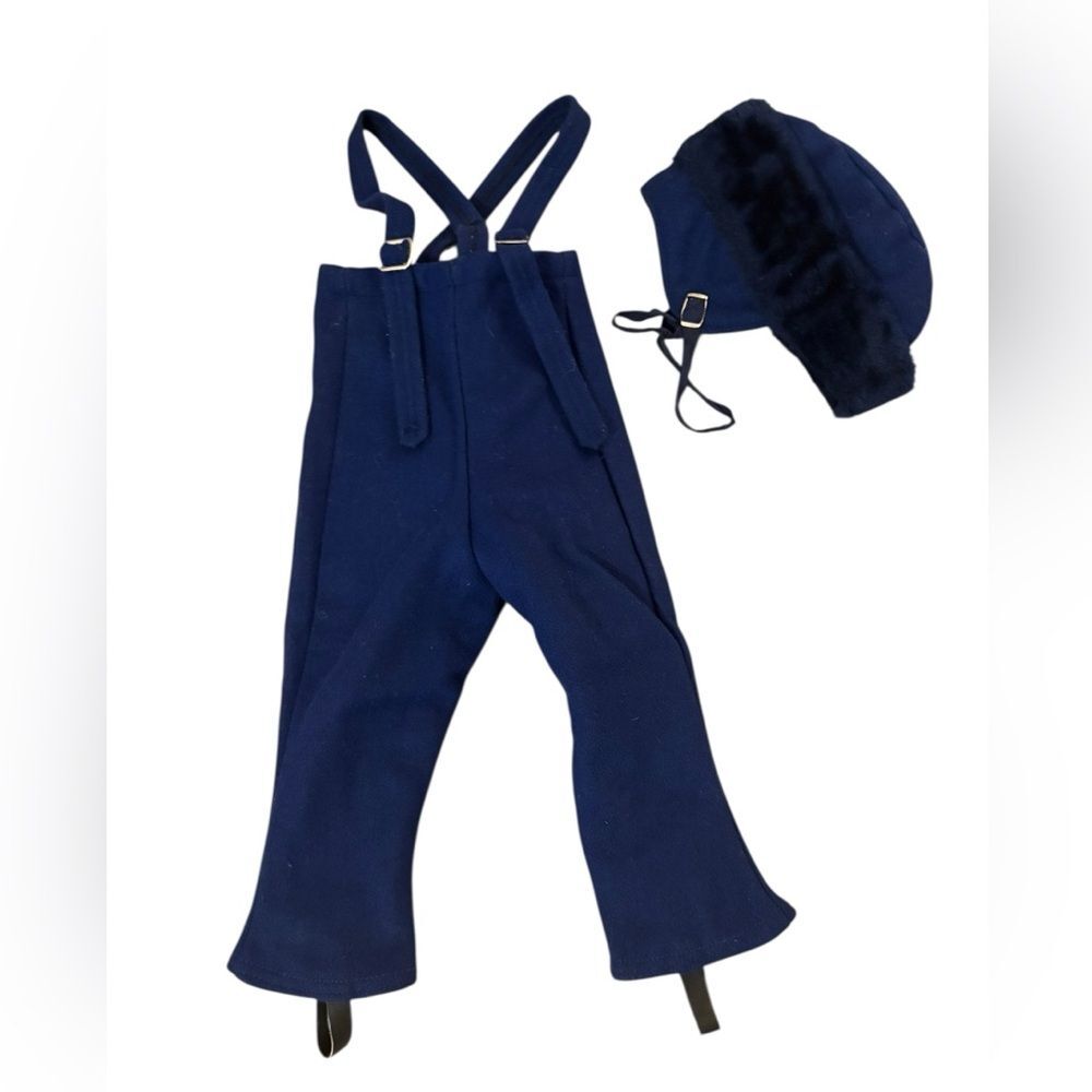 Vintage Wool Ski Pants and Hat Set Baby Toddler Size 2T Adjustable Navy Blue